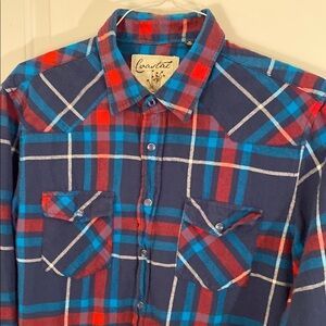 Coastal Clothing Pearl Snap Flannel Shirt Red and Blue Plaid Size XL